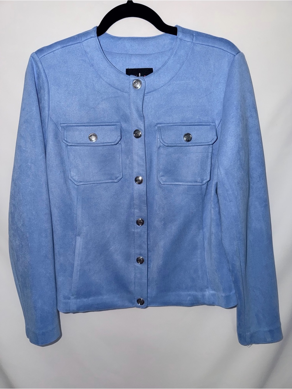 Isaac Mizrahi Powder Blue Button-Front Jacket feminine workwear business